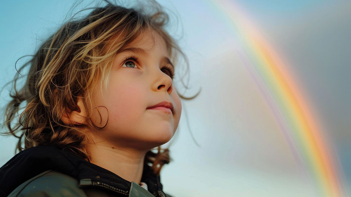 child looking up at sky